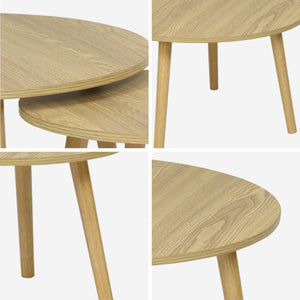 Set di 2 tavolini rotondi, effetto frassino