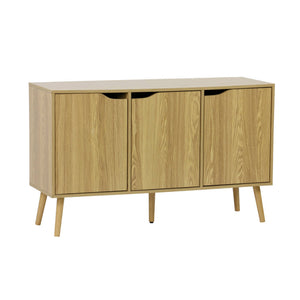 Credenza effetto noce con 3 ante e 3 ripiani, 120cm, effetto frassino