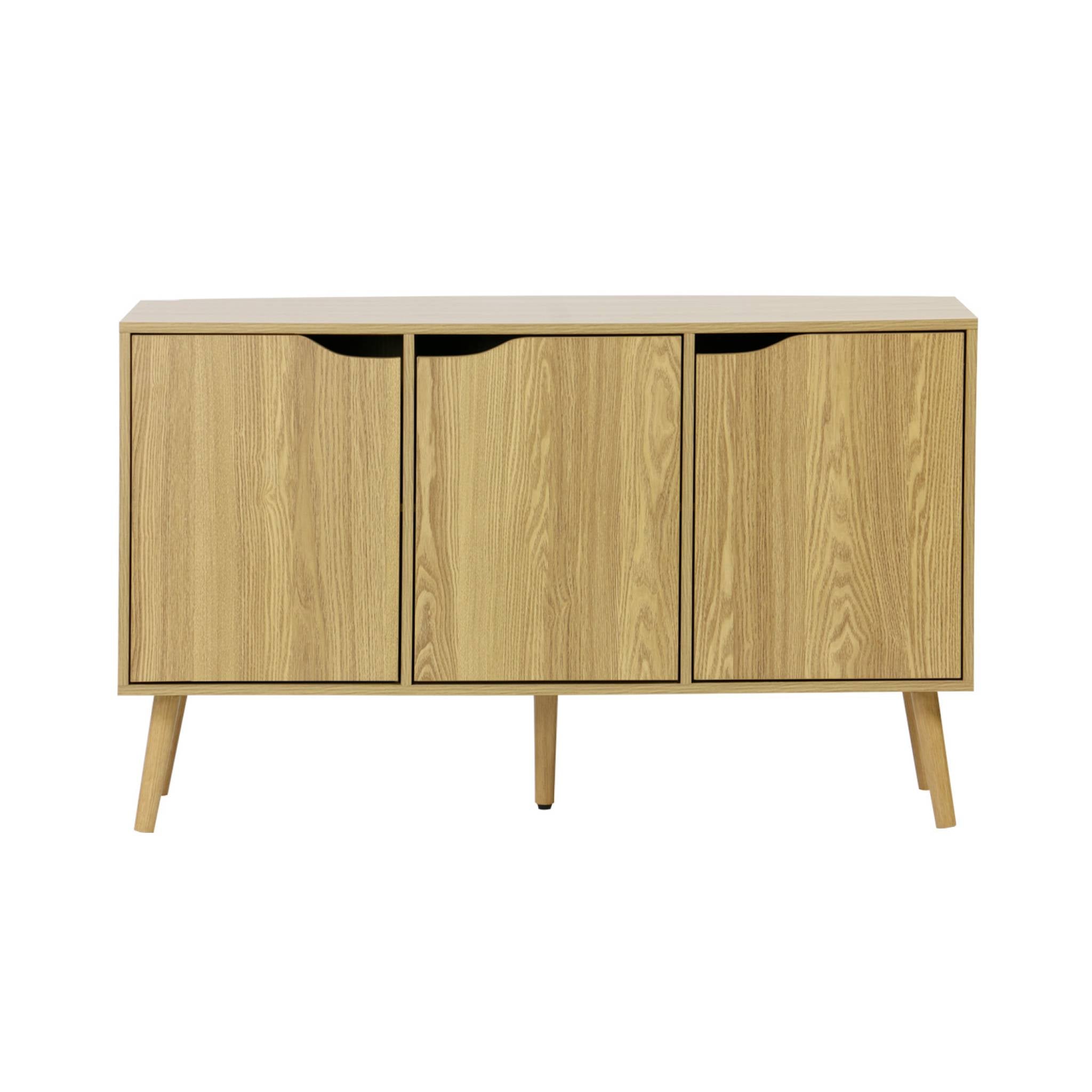 Credenza effetto noce con 3 ante e 3 ripiani, 120cm, effetto frassino