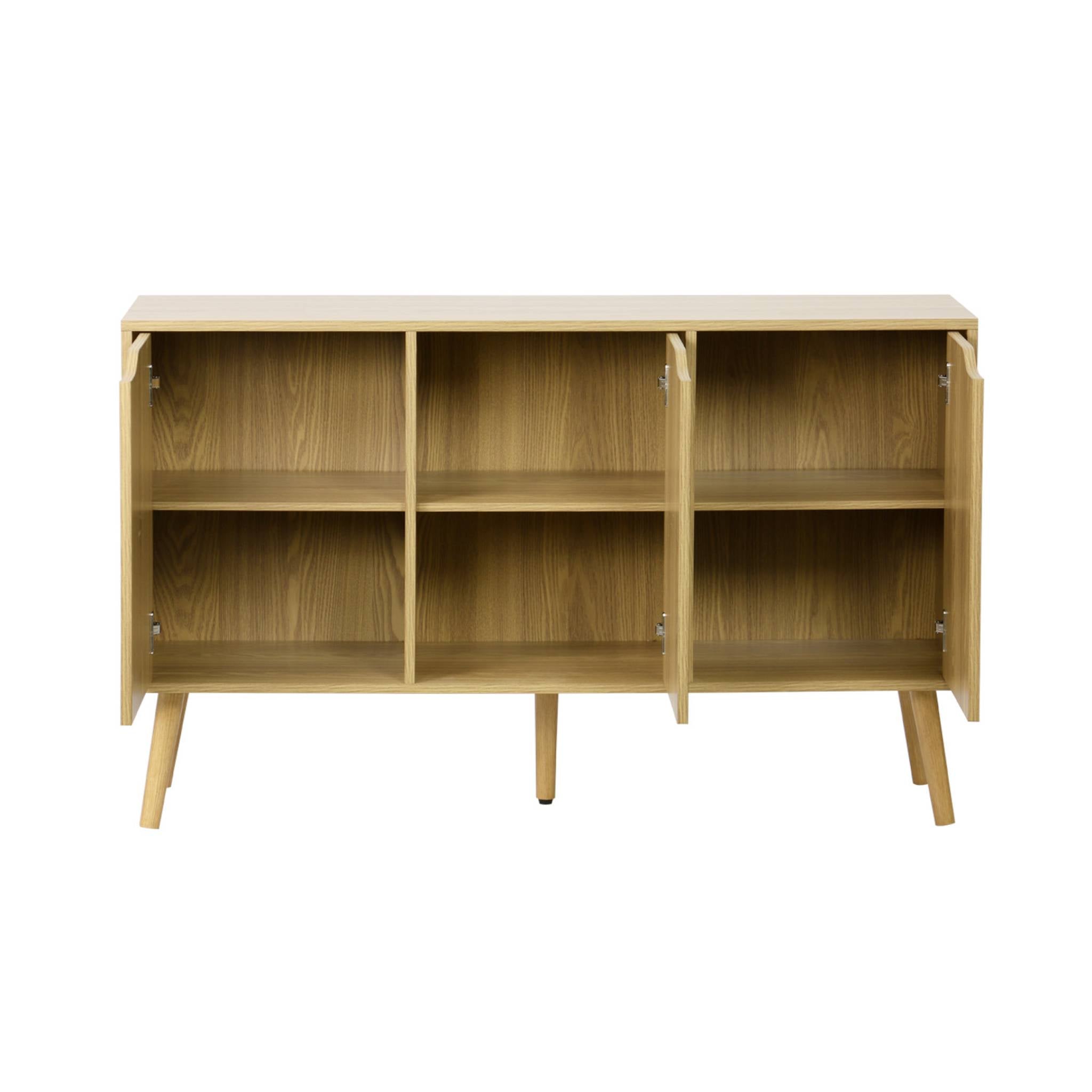 Credenza effetto noce con 3 ante e 3 ripiani, 120cm, effetto frassino