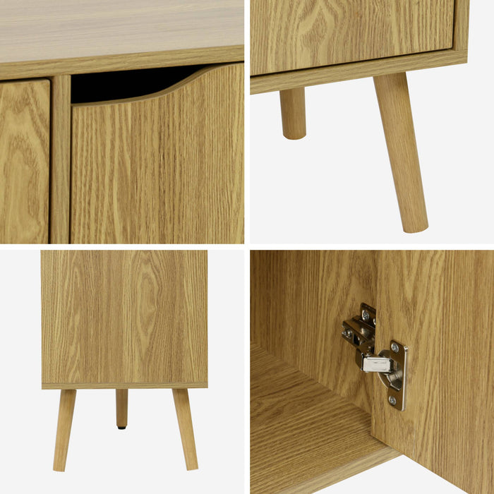 Credenza effetto noce con 3 ante e 3 ripiani, 120cm, effetto frassino