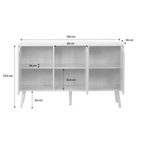 Credenza effetto noce con 3 ante e 3 ripiani, 120cm, effetto frassino