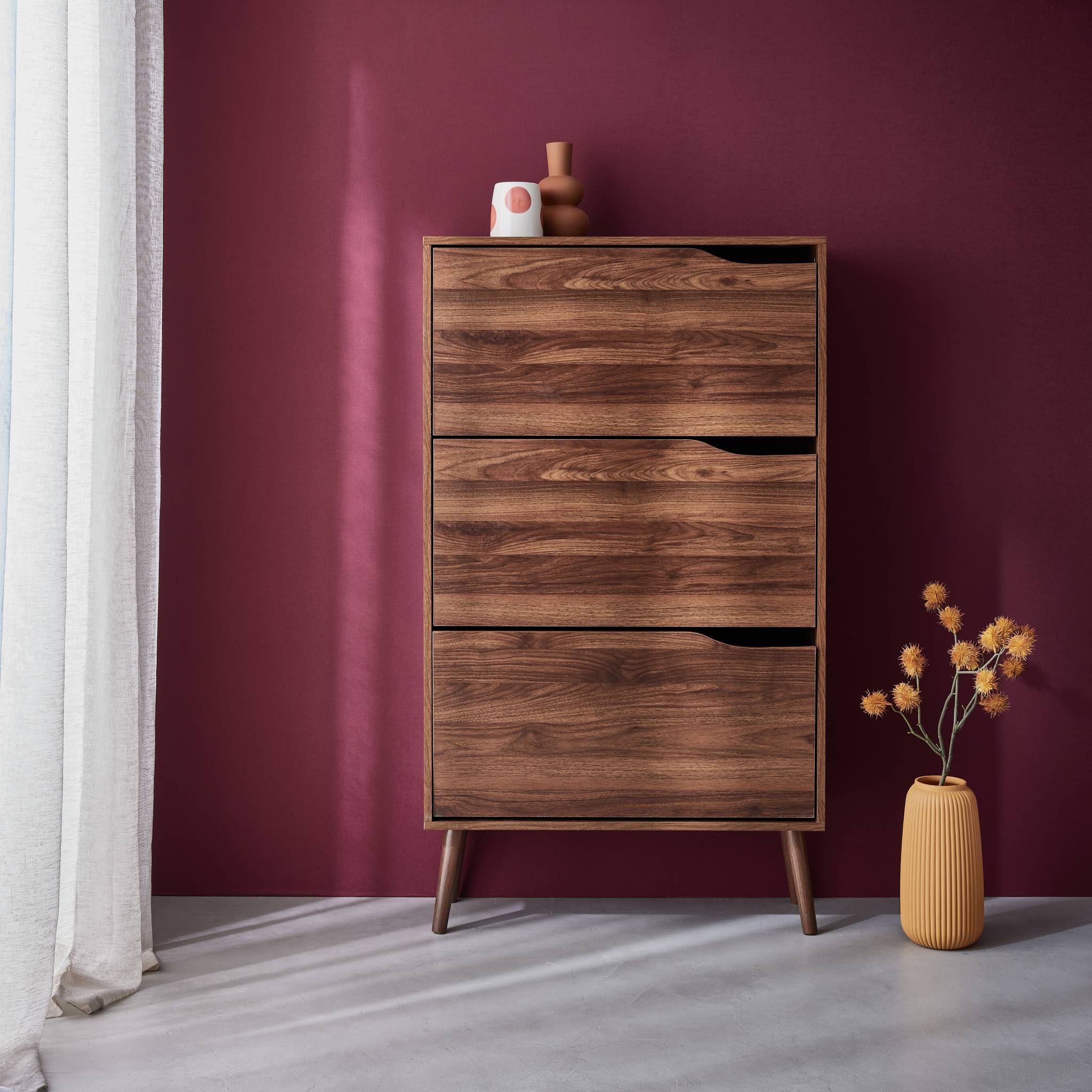 Mobile per scarpe decorazione legno 3 cassetti, marrone