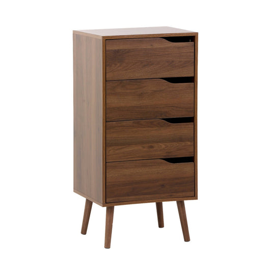 Cassettiera decorata in legno con 4 cassetti, marrone