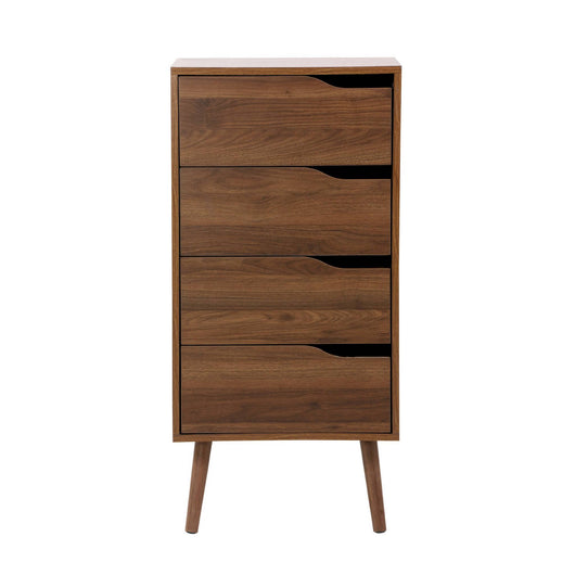 Cassettiera decorata in legno con 4 cassetti, marrone