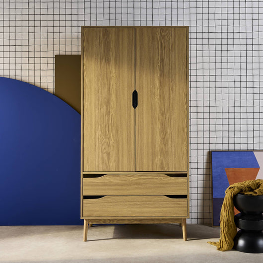 Armadio vintage in decorazione legno, 2 ante, effetto frassino