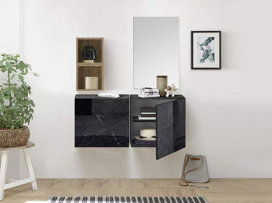 Mobile da ingresso con coppia di cubi, vani e specchio, finitura Marmo lucido e Miele, ZLCINGMIEL3