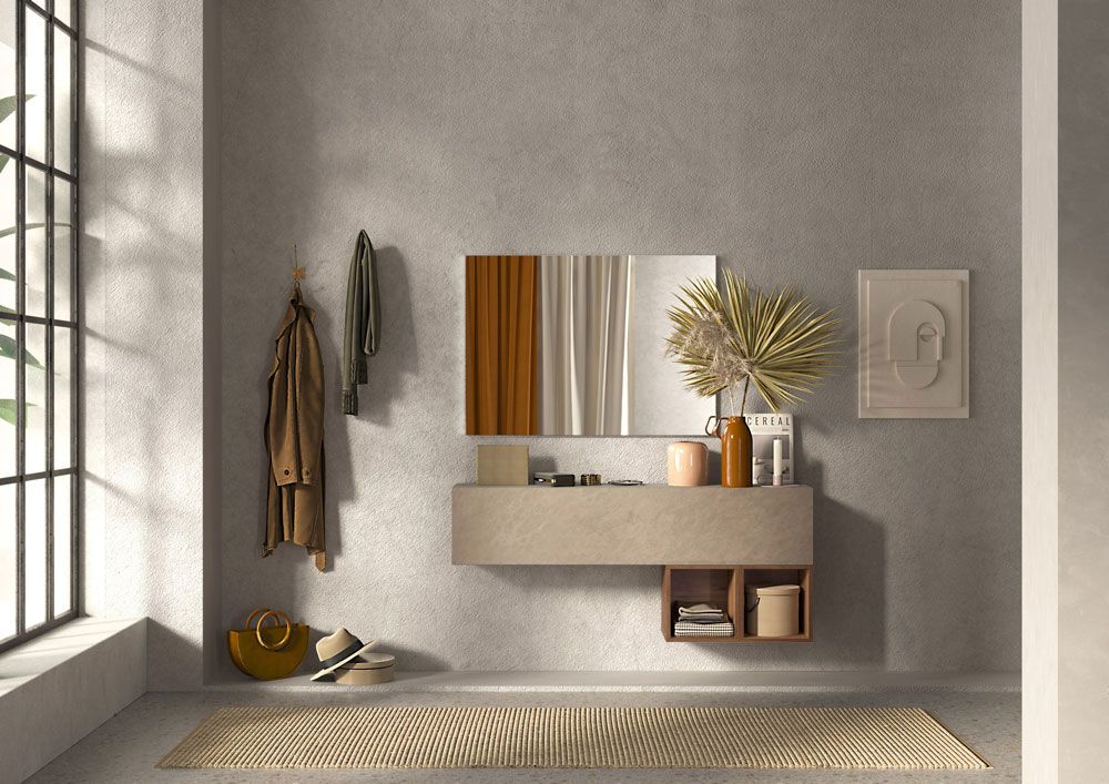 Parete Attrezzata da ingresso Argilla e Mercure, Made in Italy ZLCINFNCOMPN55