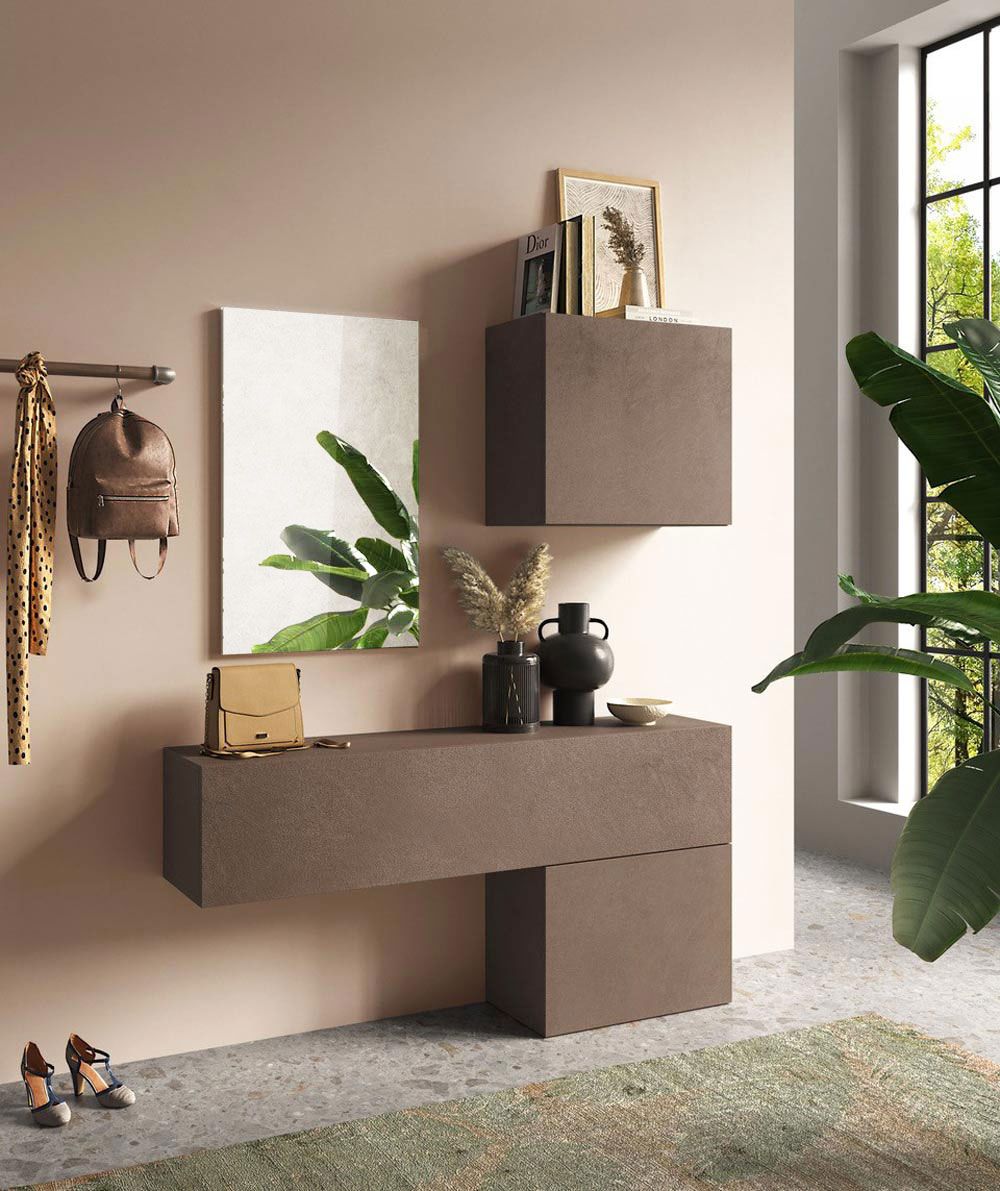 Parete Attrezzata da ingresso moderna colore Bronzo, Made in Italy ZLCINFNCOMPN58