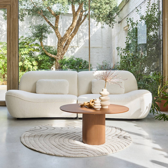 Divano in tessuto bouclé, 3 posti, crema