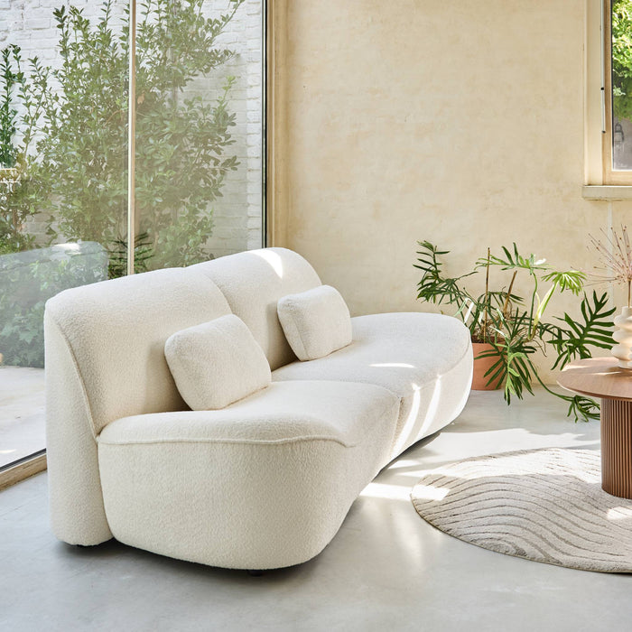 Divano in tessuto bouclé, 3 posti, crema