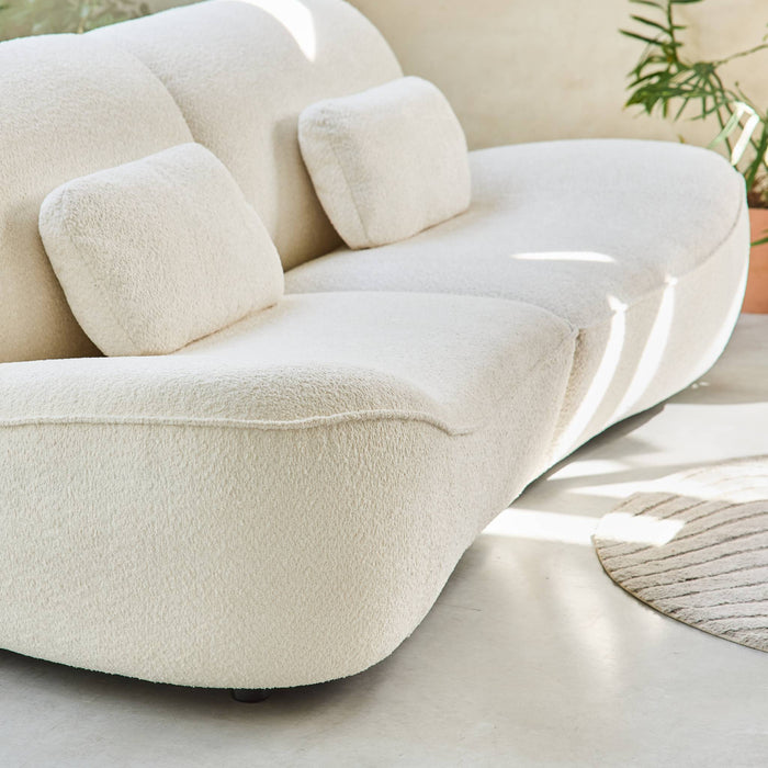 Divano in tessuto bouclé, 3 posti, crema