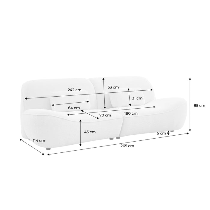 Divano in tessuto bouclé, 3 posti, crema