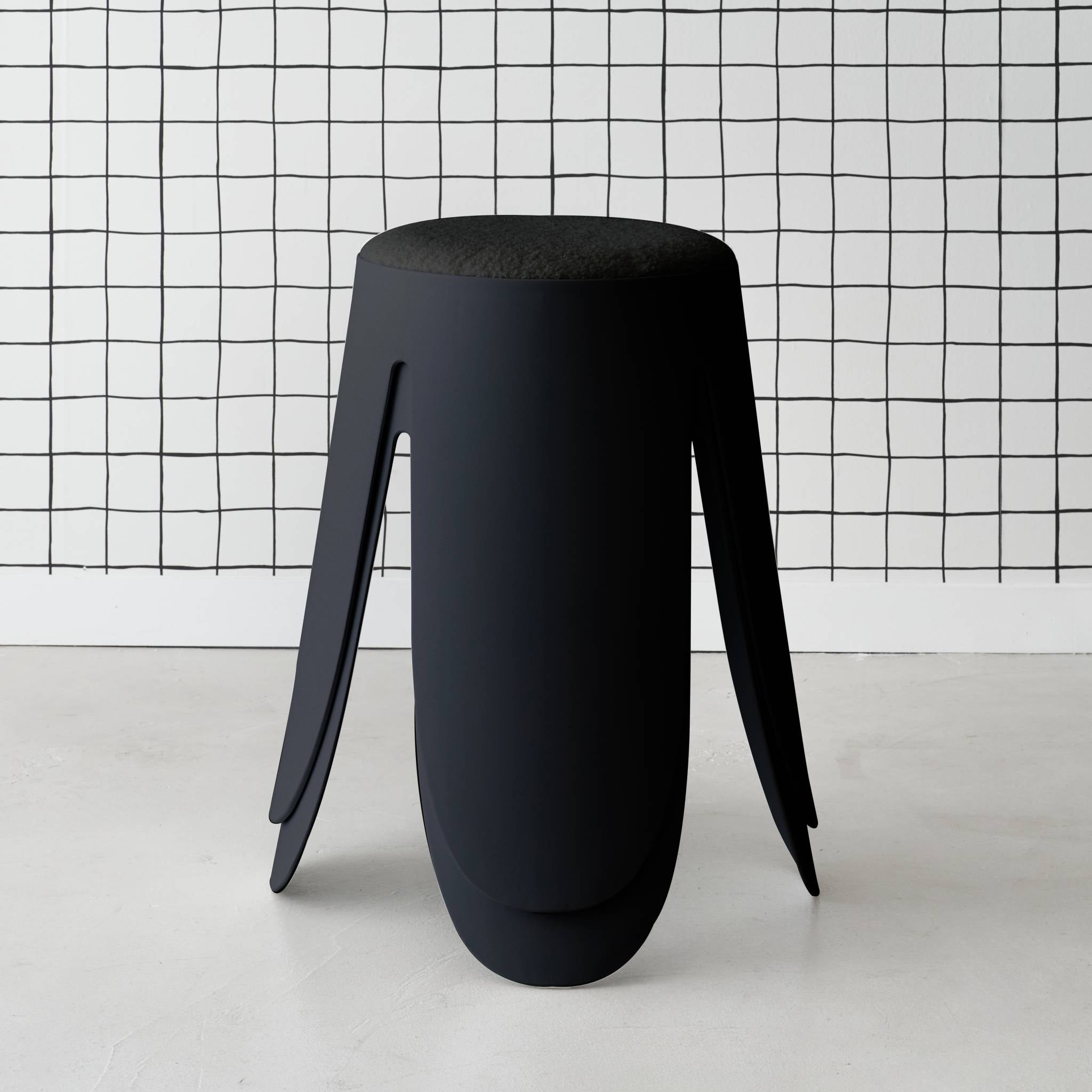 Set di 2 sgabelli impilabili in materiale bouclé, nero