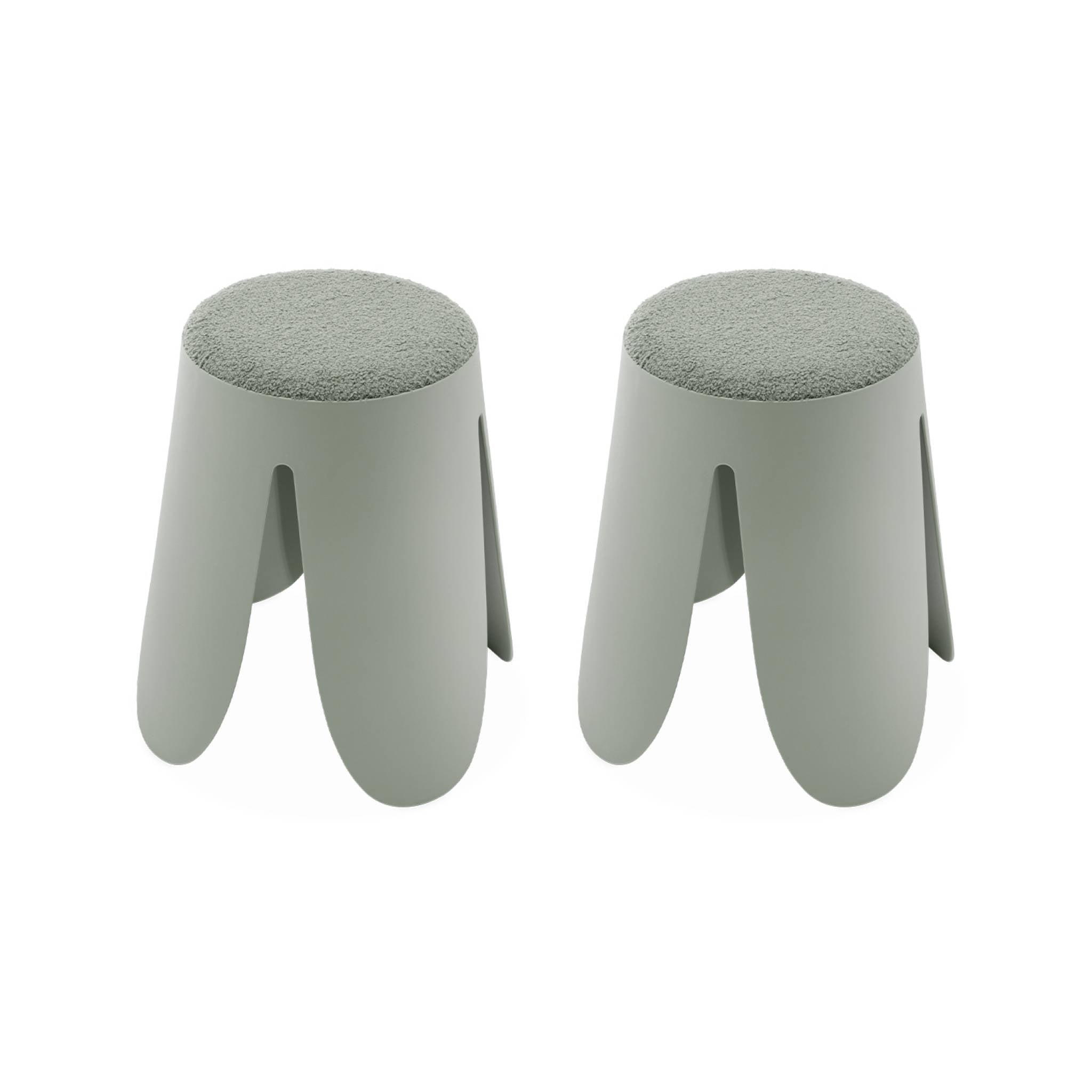 Set di 2 sgabelli impilabili in materiale bouclé, verde celadon