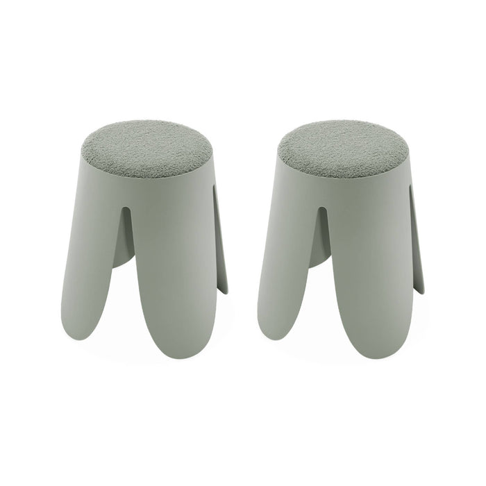 Set di 2 sgabelli impilabili in materiale bouclé, verde celadon
