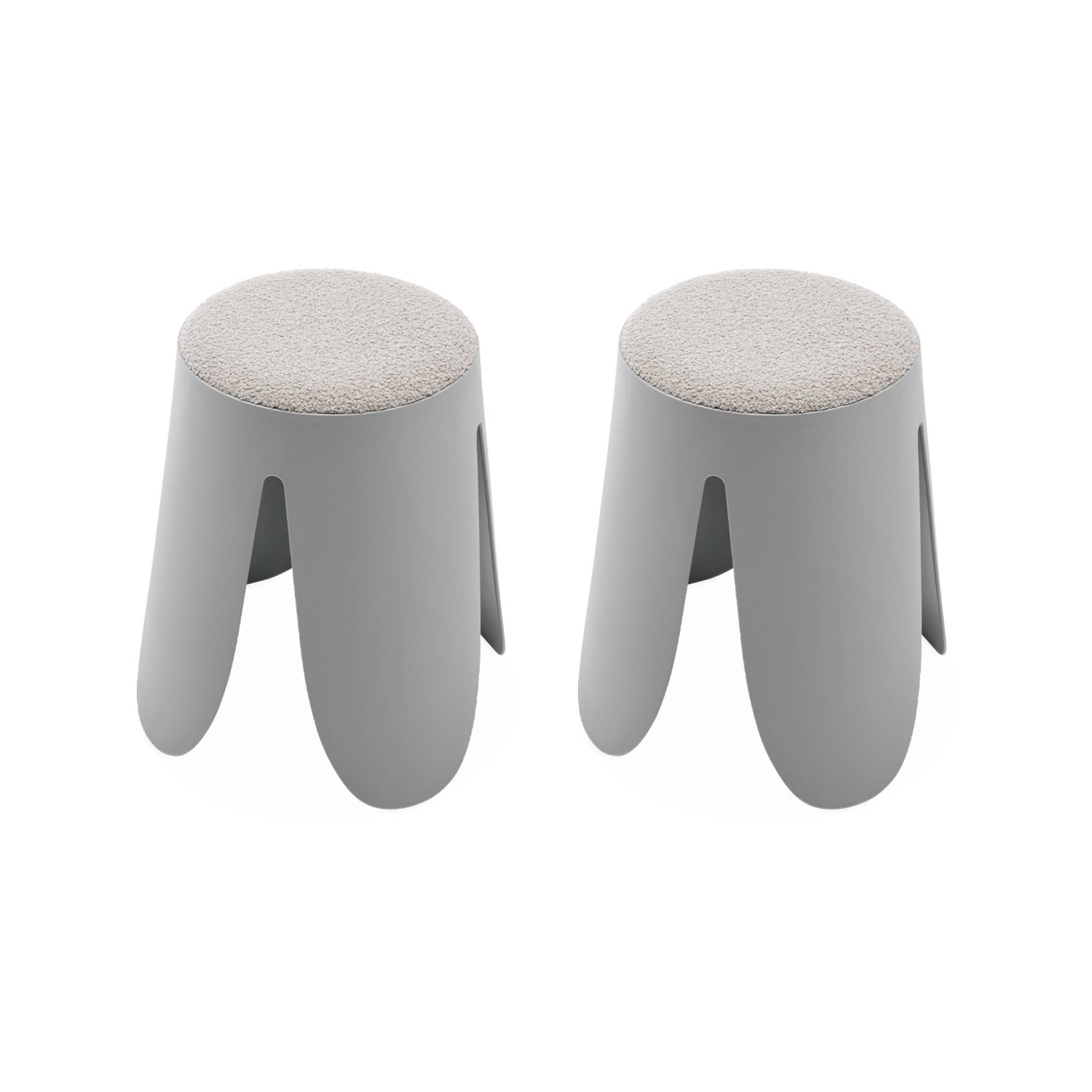 Set di 2 sgabelli impilabili in materiale bouclé, grigio chiaro