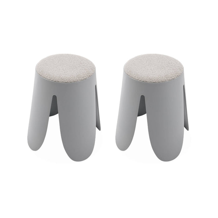 Set di 2 sgabelli impilabili in materiale bouclé, grigio chiaro