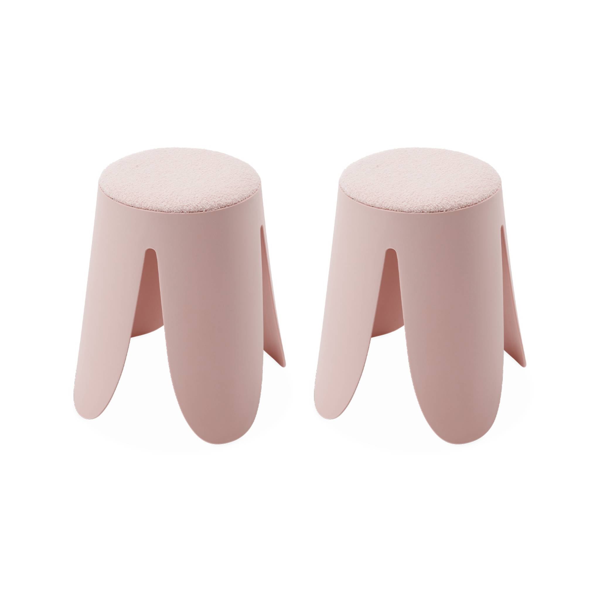 Set di 2 sgabelli impilabili in materiale bouclé, rosa