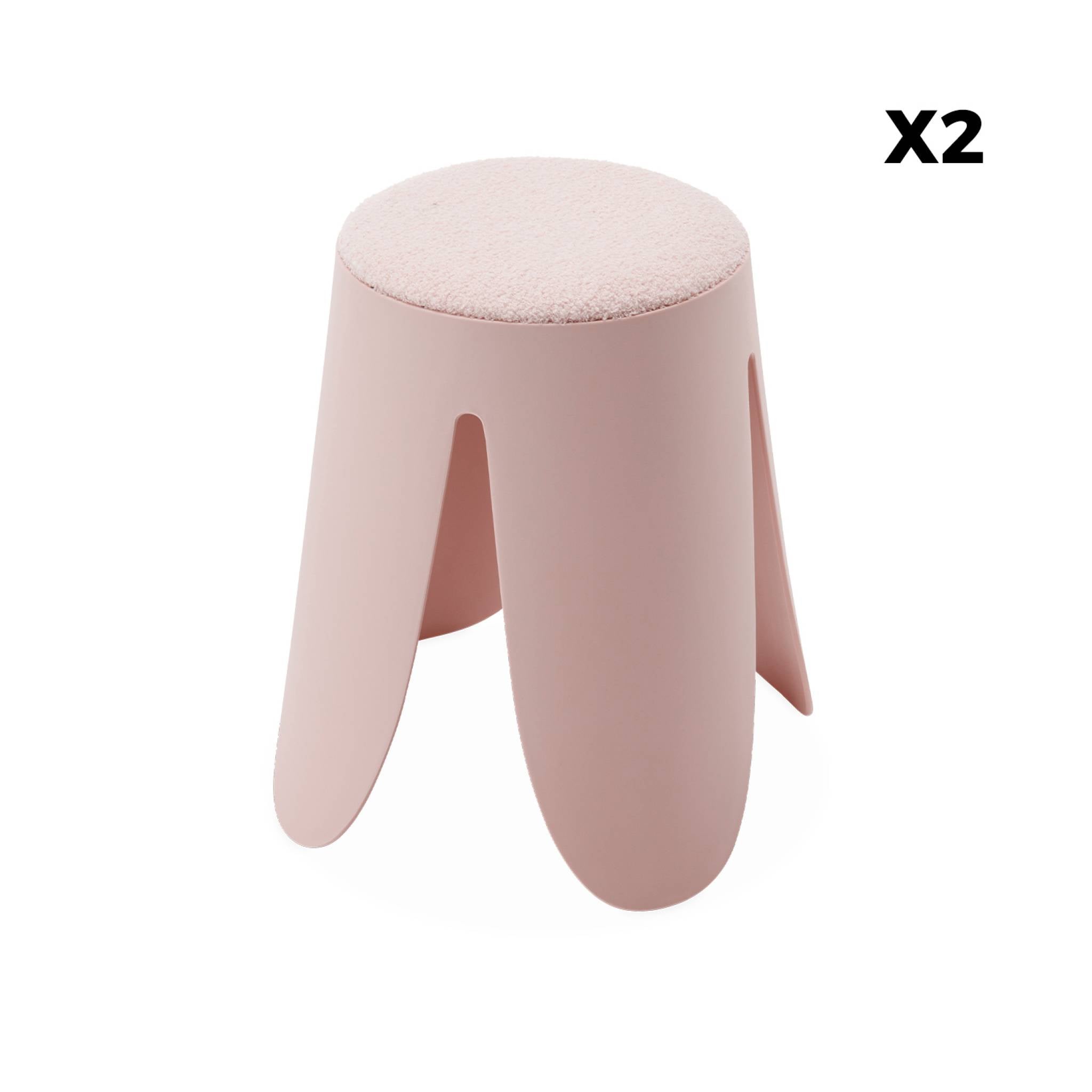 Set di 2 sgabelli impilabili in materiale bouclé, rosa