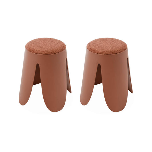 Set di 2 sgabelli impilabili in materiale bouclé, terracotta