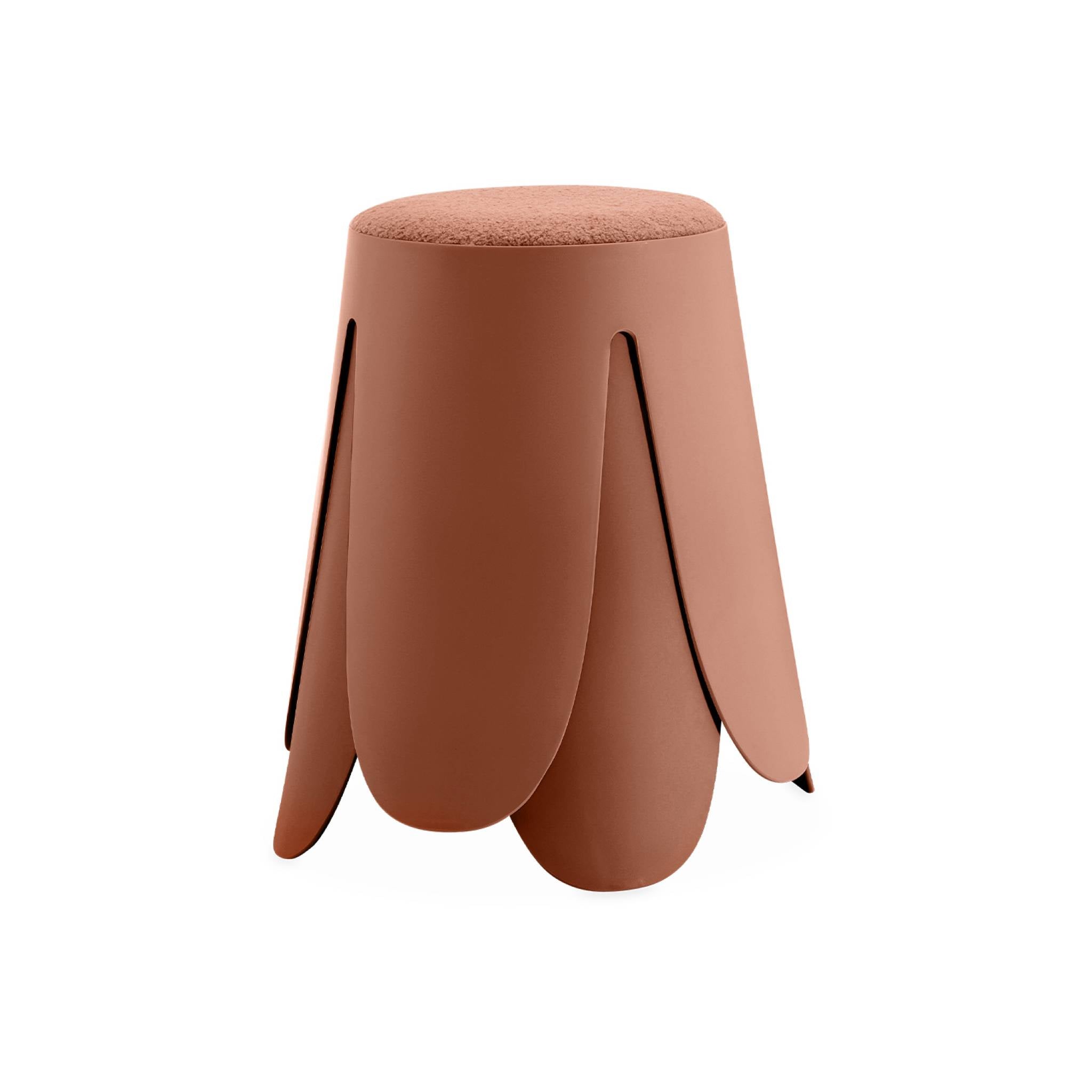 Set di 2 sgabelli impilabili in materiale bouclé, terracotta