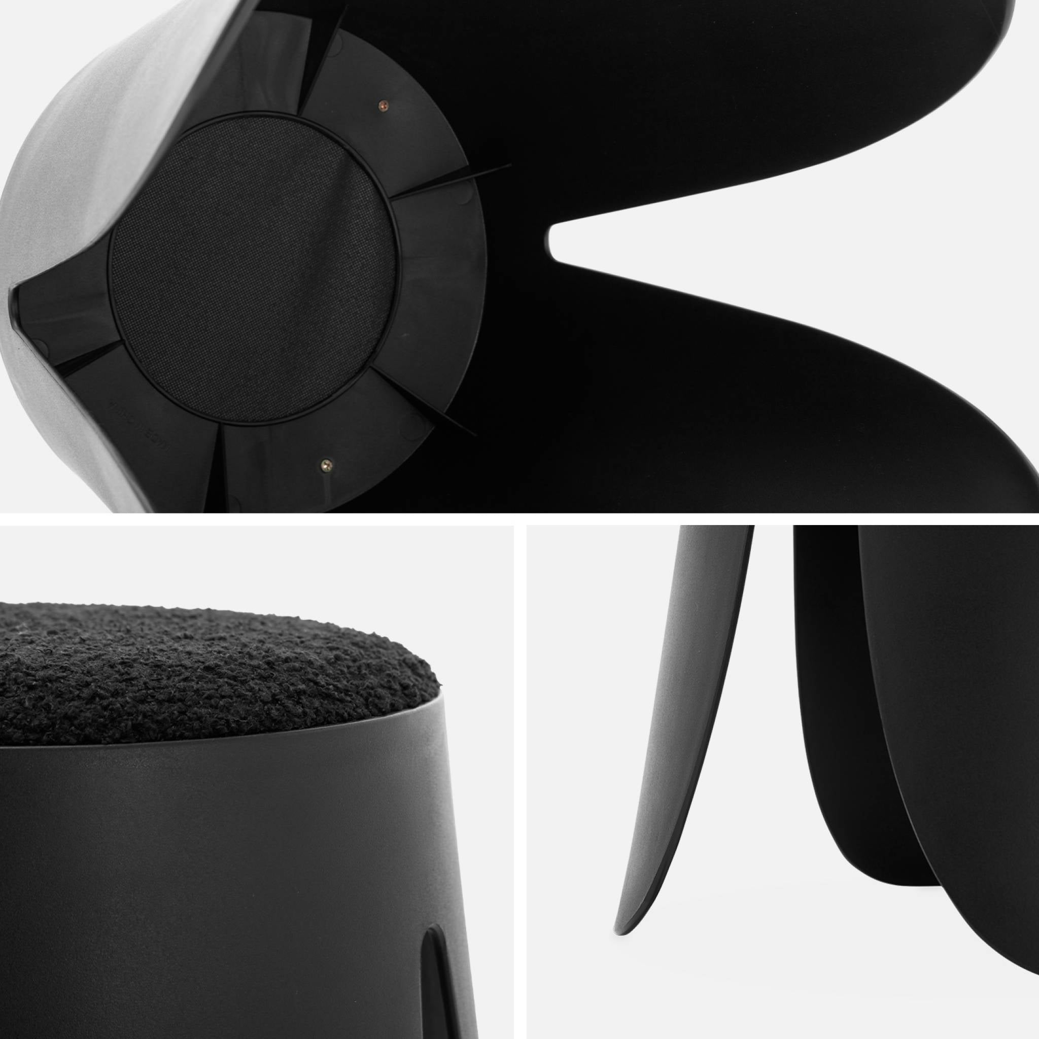 Set di 4 sgabelli impilabili in materiale bouclé, nero