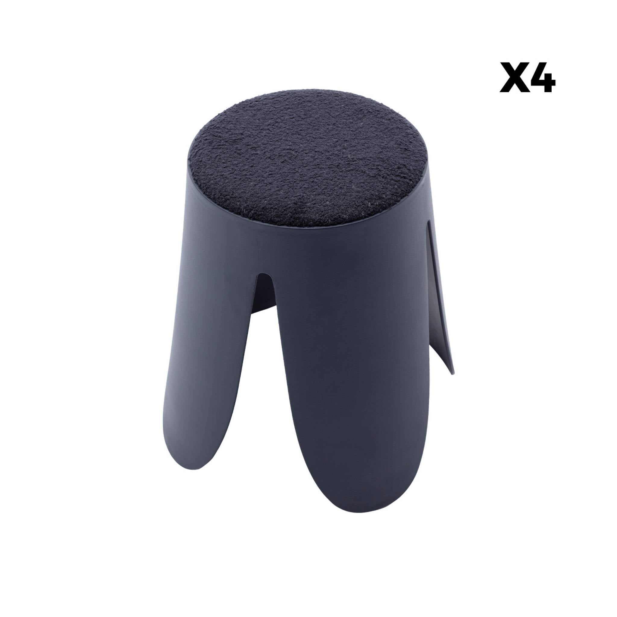 Set di 4 sgabelli impilabili in materiale bouclé, blu navy
