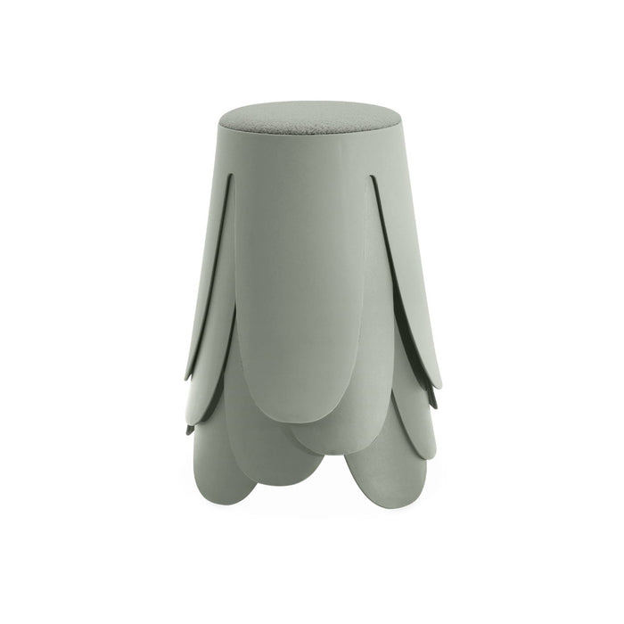 Set di 4 sgabelli impilabili in materiale bouclé, verde celadon