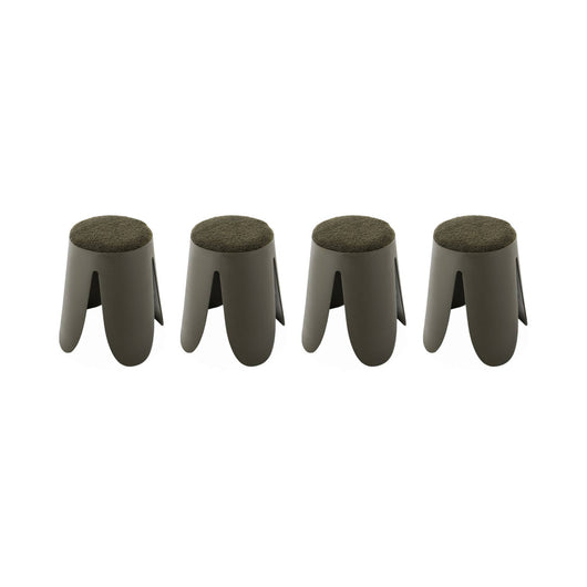Set di 4 sgabelli impilabili in materiale bouclé, kaki