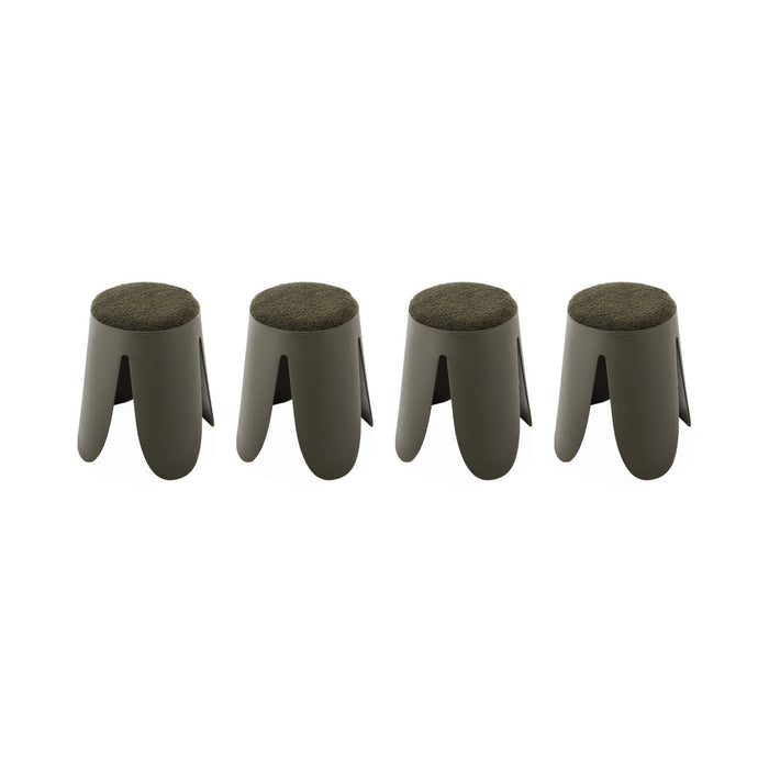 Set di 4 sgabelli impilabili in materiale bouclé, kaki
