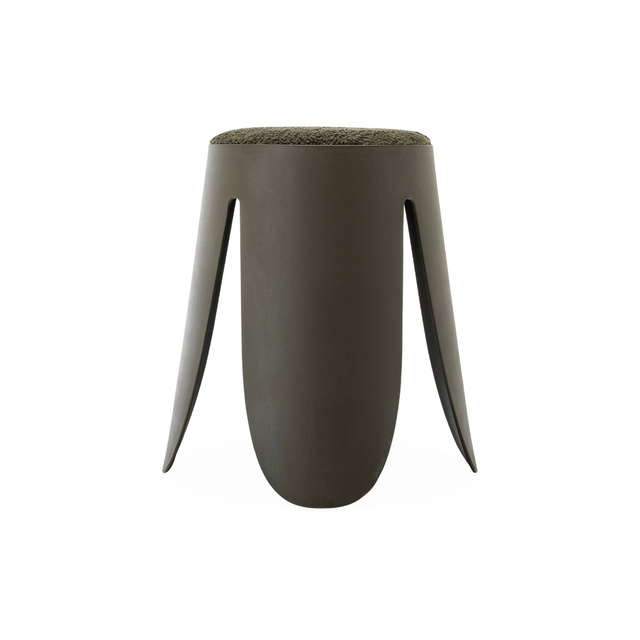 Set di 4 sgabelli impilabili in materiale bouclé, kaki