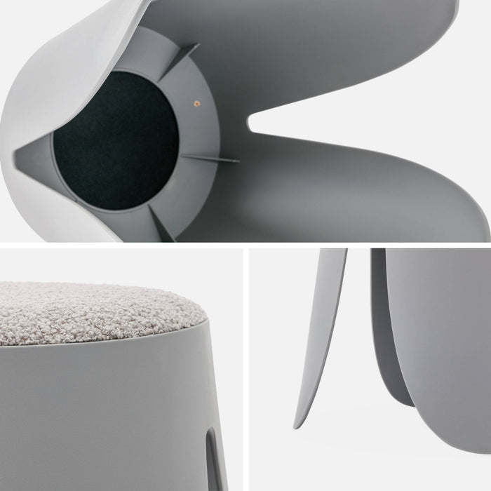 Set di 4 sgabelli impilabili in materiale bouclé, grigio chiaro