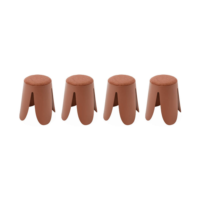 Set di 4 sgabelli impilabili in materiale bouclé, terracotta