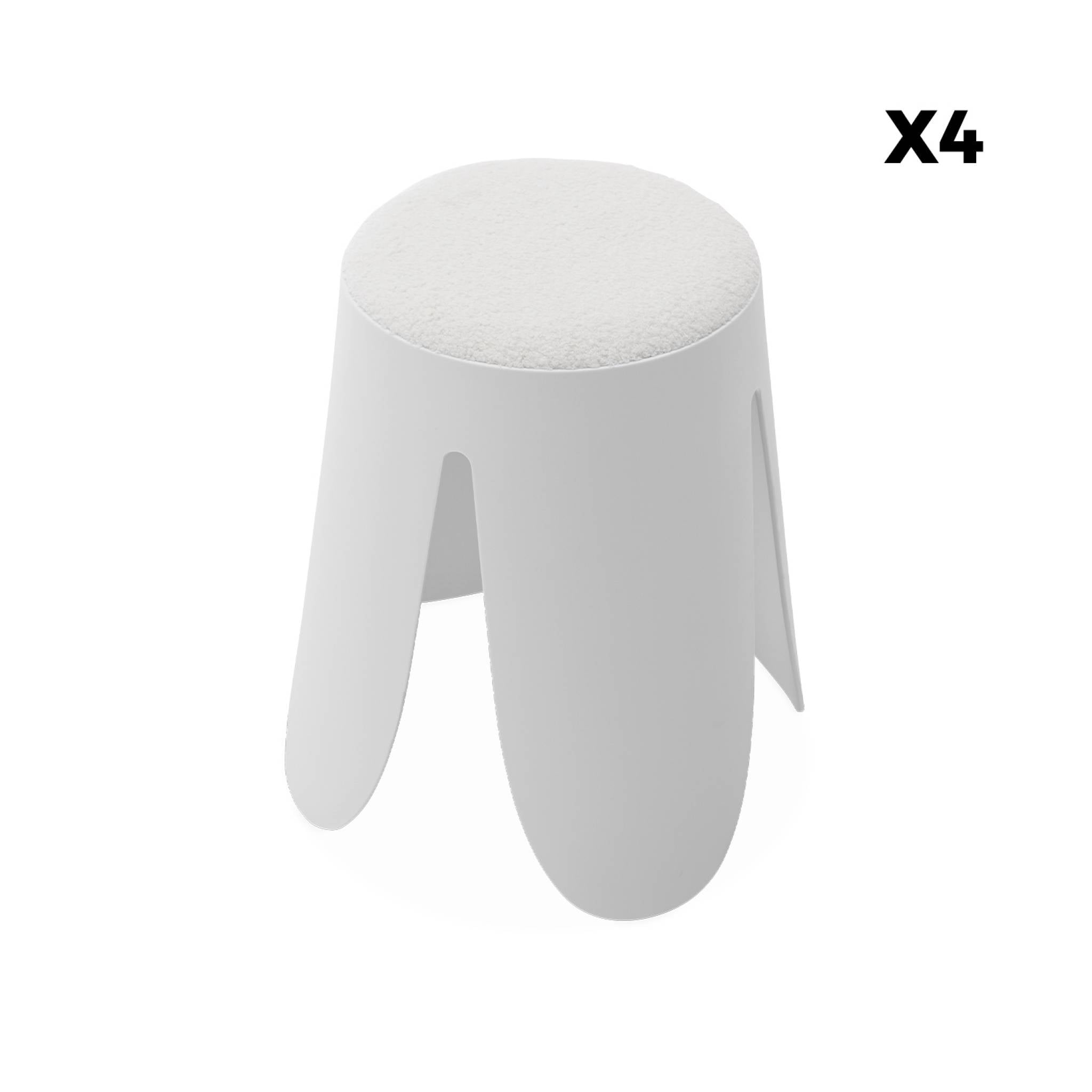 Set di 4 sgabelli impilabili in materiale bouclé, bianco