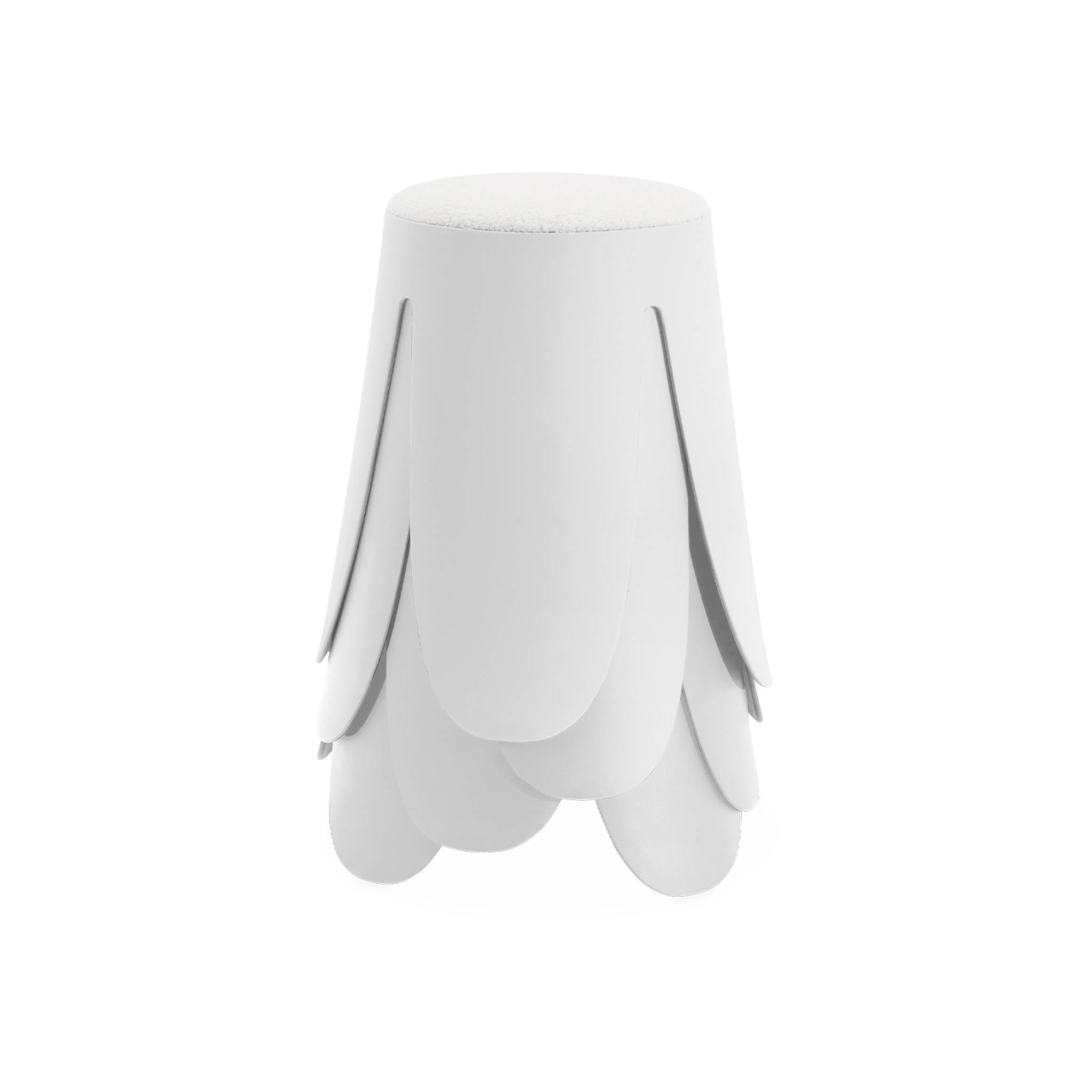 Set di 4 sgabelli impilabili in materiale bouclé, bianco