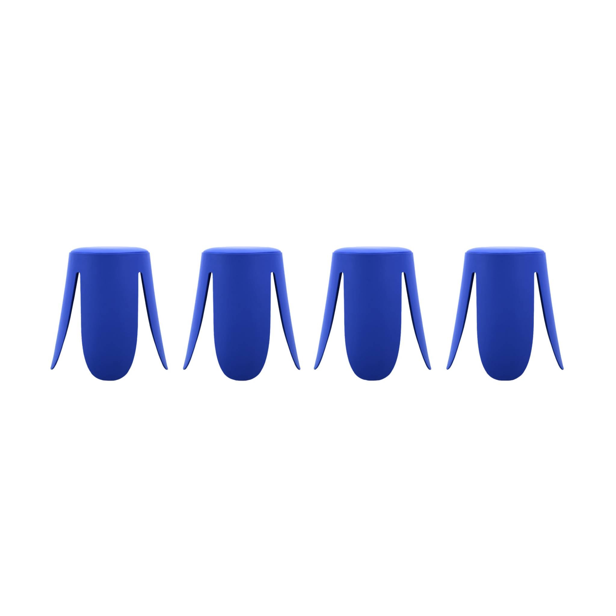 Set di 4 sgabelli impilabili ecopelle, blu