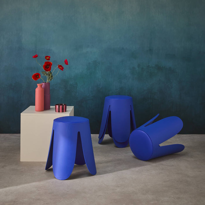 Set di 4 sgabelli impilabili ecopelle, blu