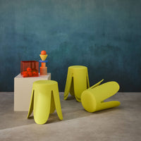 Set di 4 sgabelli impilabili ecopelle, giallo