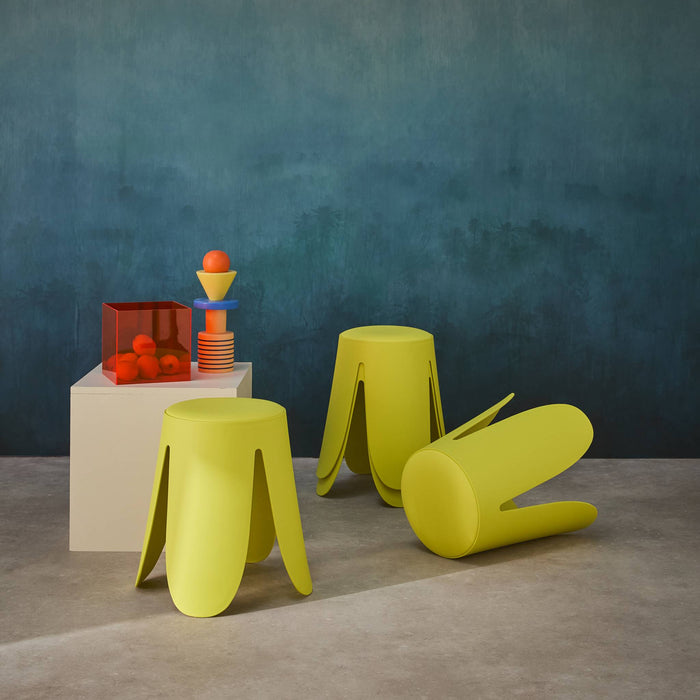 Set di 4 sgabelli impilabili ecopelle, giallo