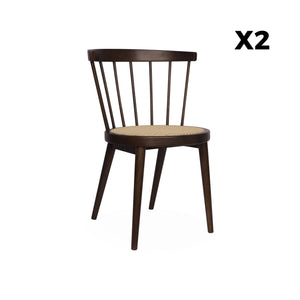 Set di 2 sedie in legno e rattan intrecciato, stile vimini, marrone