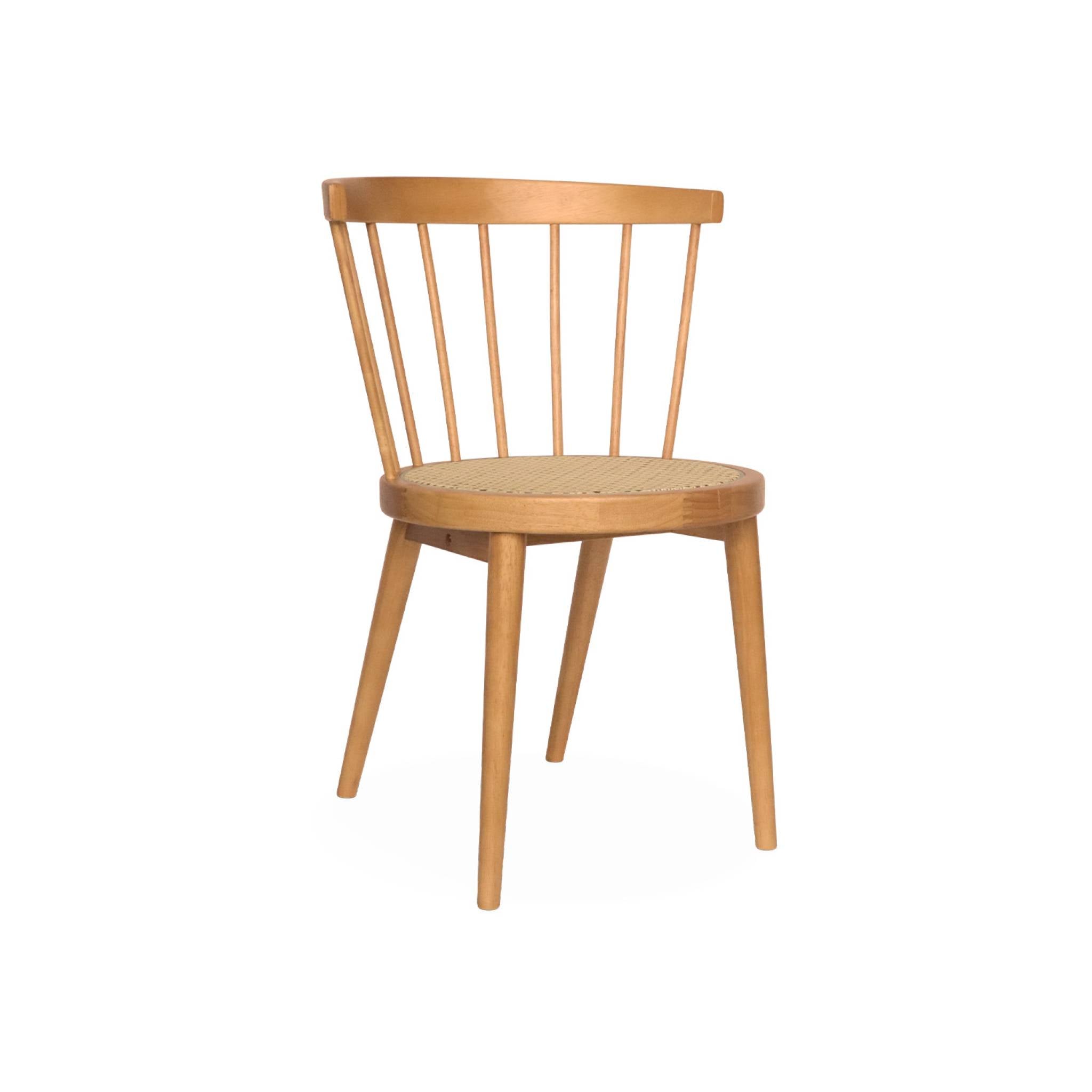 Set di 4 sedie in legno e paglia, marrone naturale