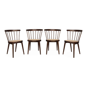 Set di 4 sedie in legno e paglia, marrone scuro naturale