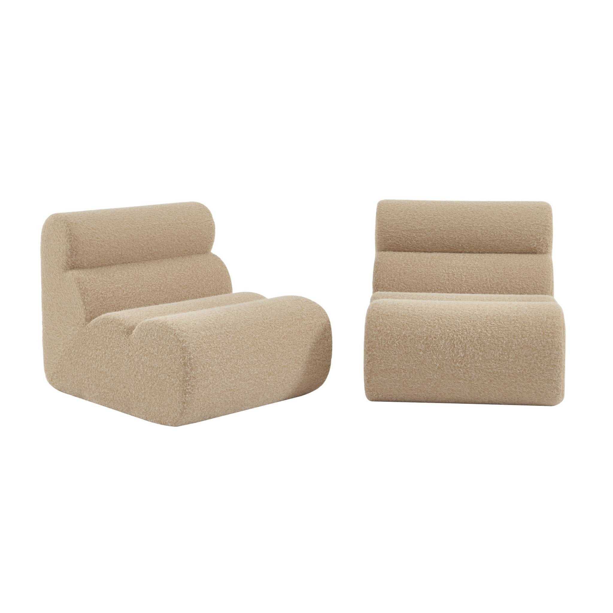 Divano modulare tessuto effetto alpaca, 2 posti, beige