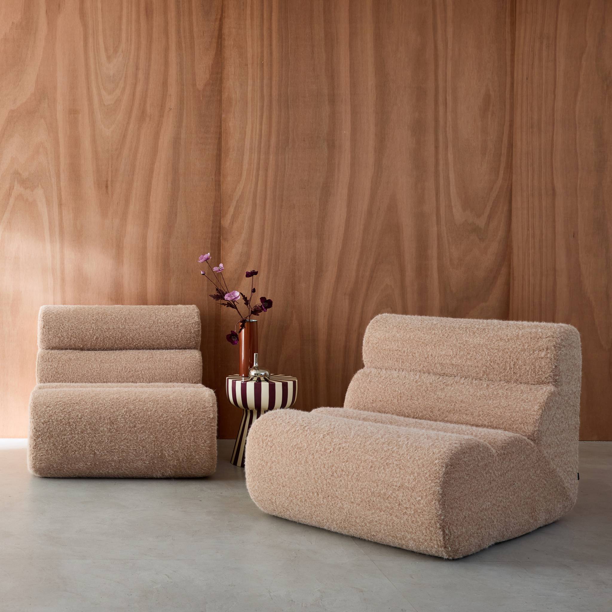 Divano modulare tessuto effetto alpaca, 2 posti, beige