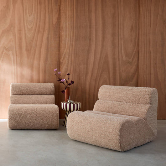 Divano modulare tessuto effetto alpaca, 2 posti, beige