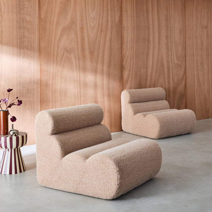 Divano modulare tessuto effetto alpaca, 2 posti, beige