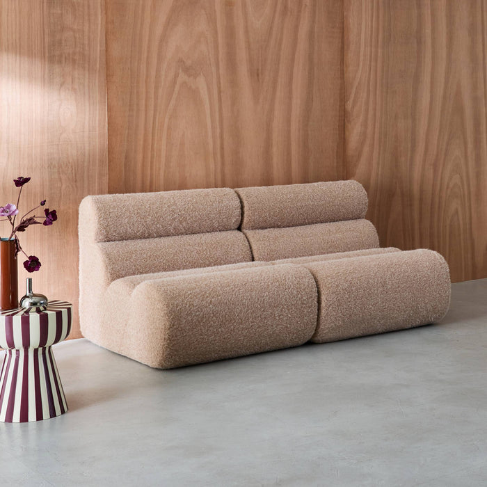 Divano modulare tessuto effetto alpaca, 2 posti, beige