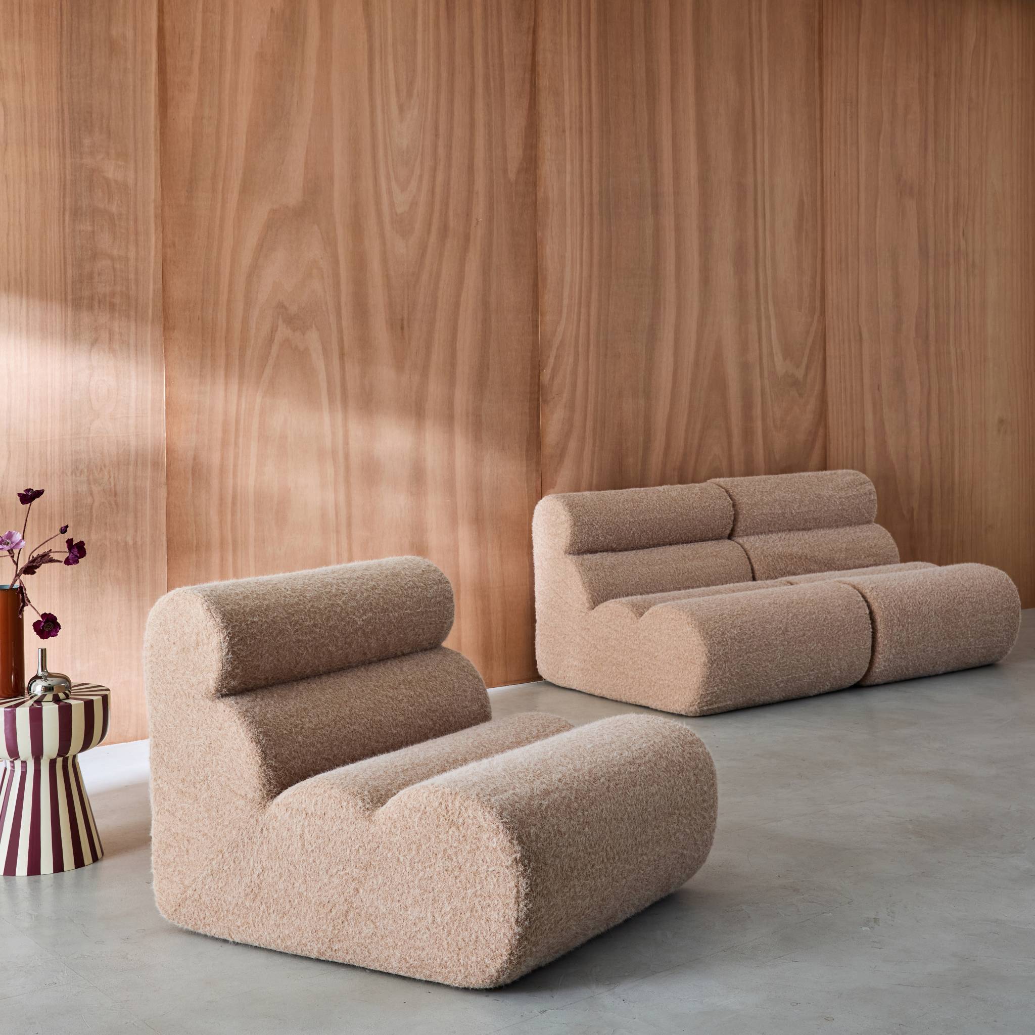 Divano modulare effetto alpaca, 3 posti, beige