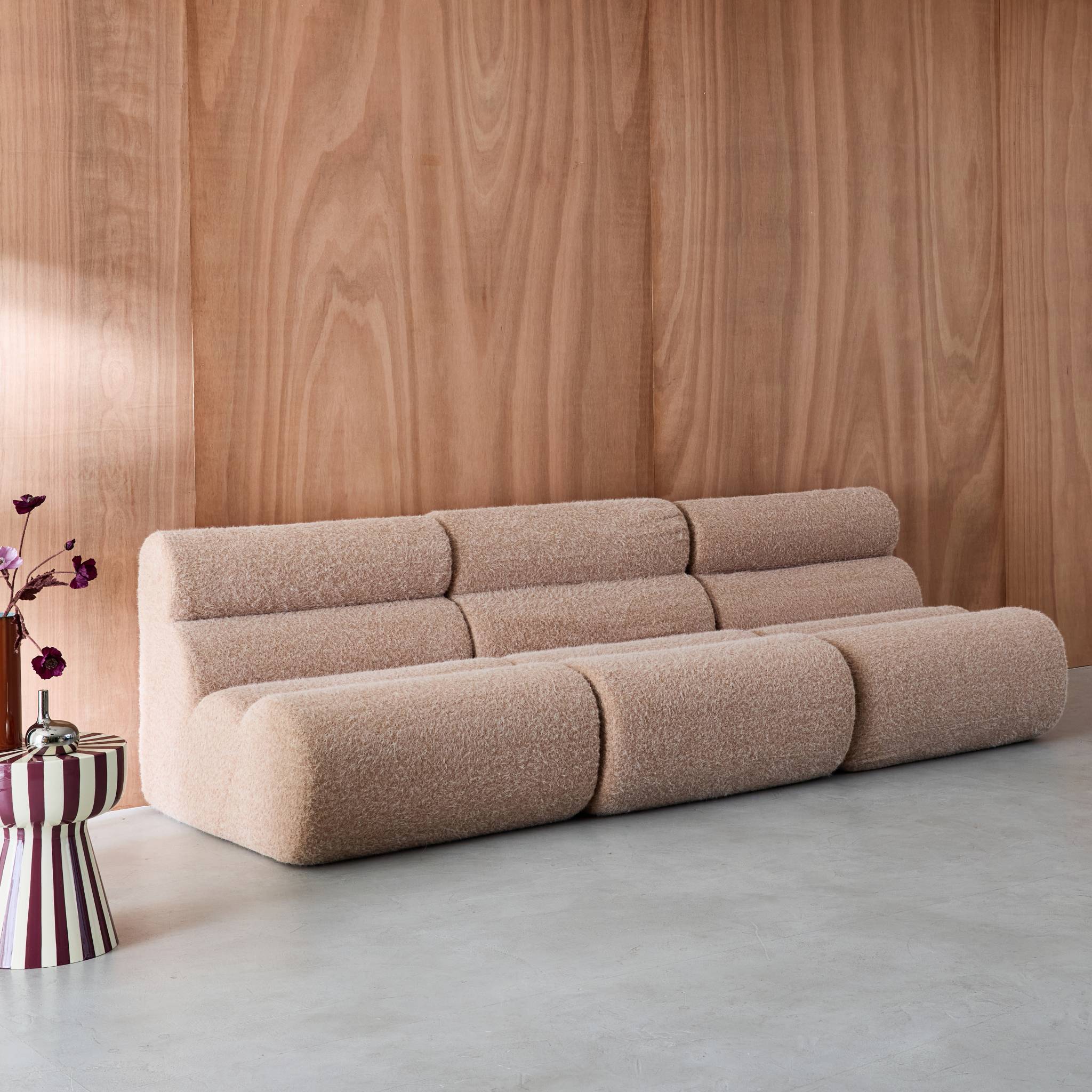 Divano modulare effetto alpaca, 3 posti, beige